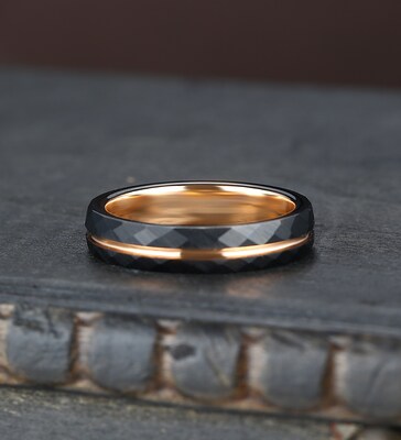 Hammered tungsten ring, black wedding band, gift for him, anniversary gift, stacking wedding ring, unique men's ring, Valentine's Day gift - image2